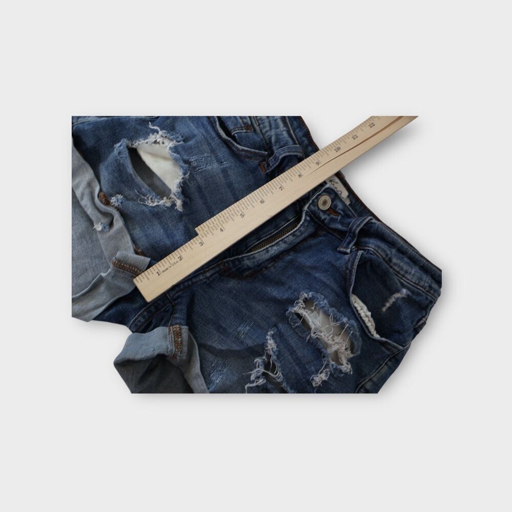Kancan Denim Jean Cut Off Shorts Women’s Size 27 Stretch Distressed Blue - Picture 10 of 12